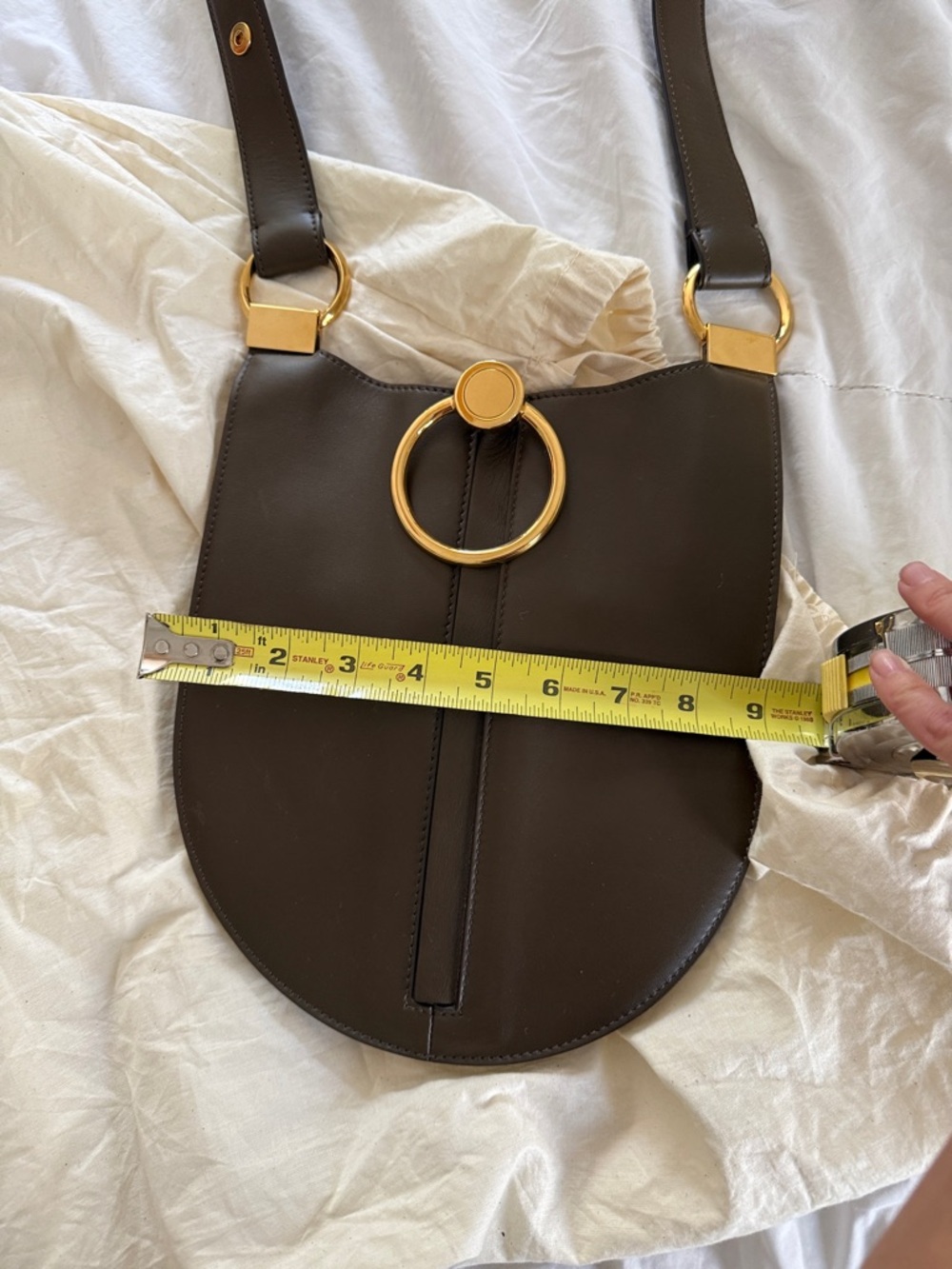 Marni Chocolate Brown Leather Shoulder Bag with Gold Ring - Picture 6 of 7